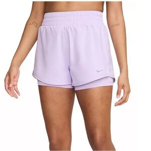 nike womens one dri-FIT high waisted 3” 2 in 1 shorts lilac bloom